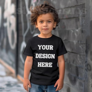 Kids Bella Canvas 3001T Black T-Shirt Mockup Kids T-Shirt Mockup Girl TShirt Mockup Kids Outdoor Mockup Toddler Girl Summer Mockup