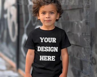 Kids Bella Canvas 3001T Black T-Shirt Mockup Kids T-Shirt Mockup Girl TShirt Mockup Kids Outdoor Mockup Toddler Girl Summer Mockup