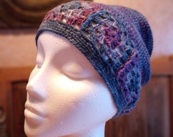 Purple crochet squares slouchy hat