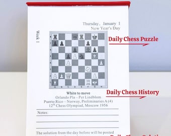 Chess Gifts! 2026 Chess Calendar with Daily Puzzles and Chess History! Designed by IM Silas Esben Lund, Chess History, chess puzzles!