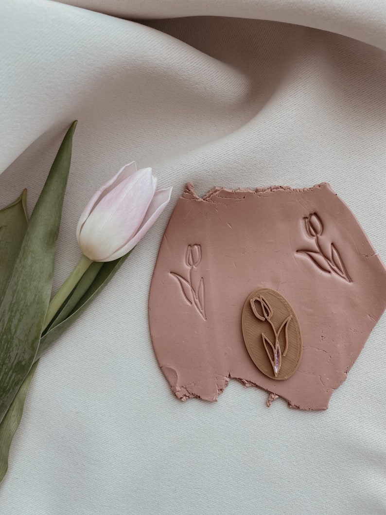Polymer clay cutter cutter Tulip Flower Embossing stamp Botanical stamps Clay tool image 1