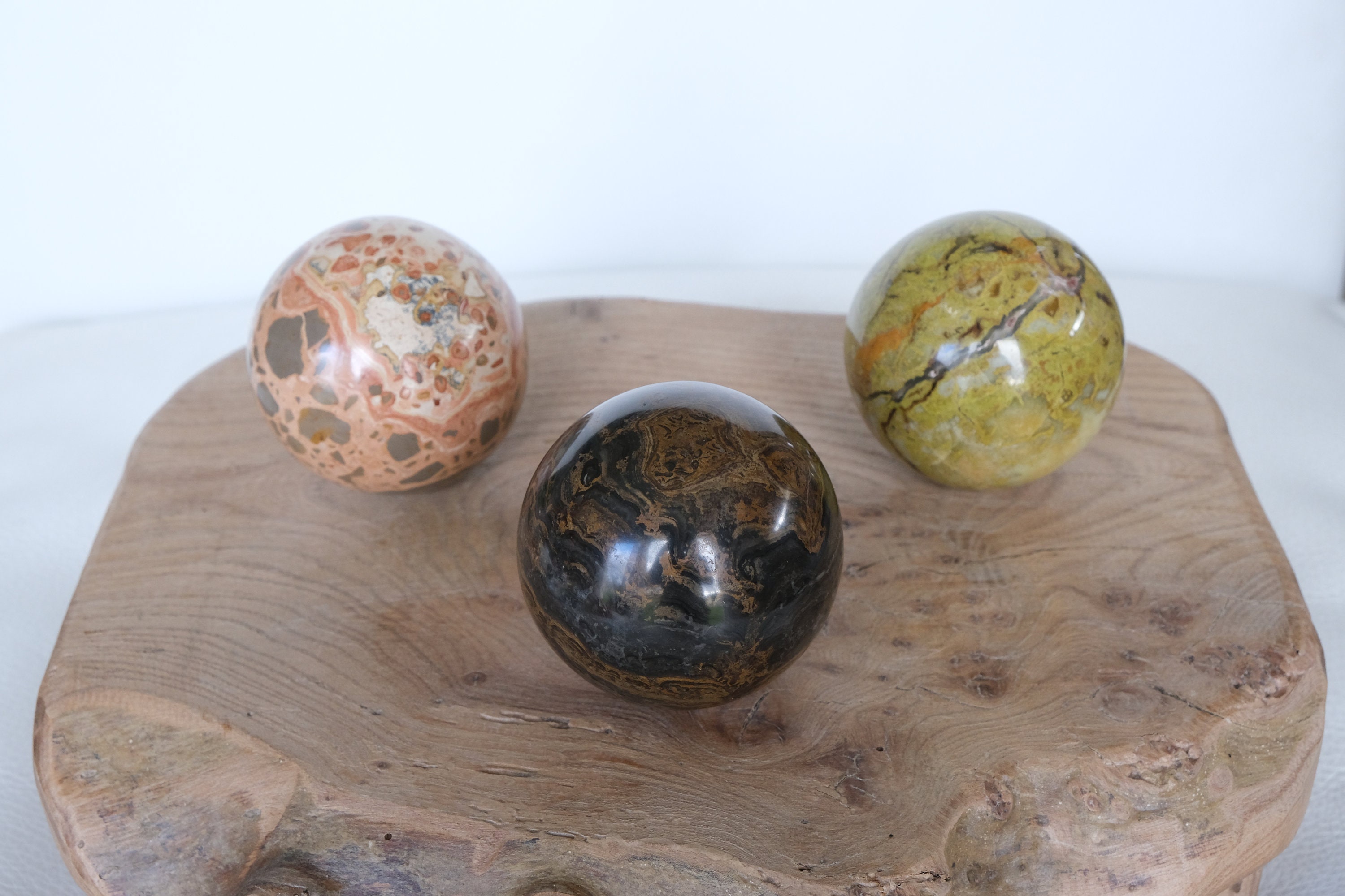 Spheres en Léopardite, Stromatolite, Opale Verte