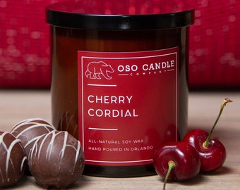 Handmade Soy Wax Candle 8.5 oz Amber Glass Cherry Cordial