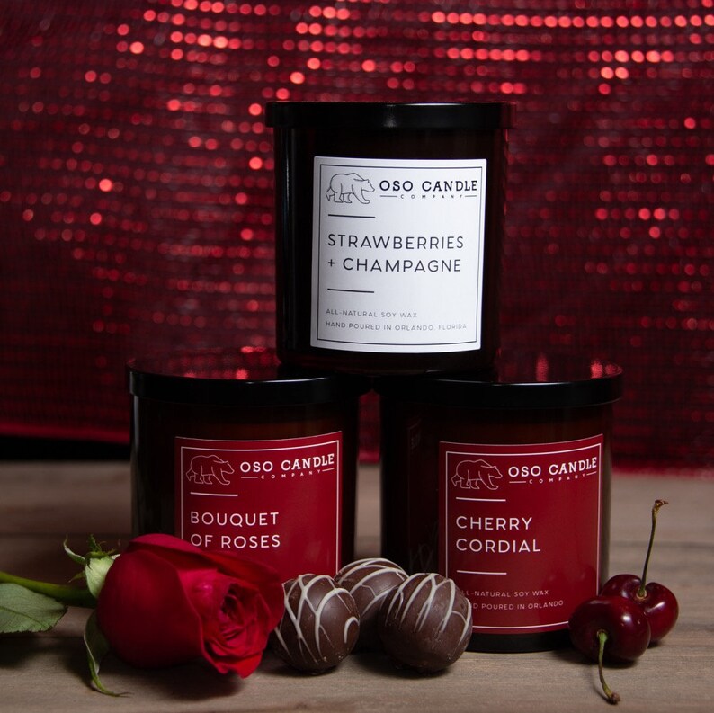Handmade Soy Wax Candle 8.5 oz Amber Glass Cherry Cordial