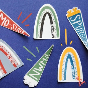 College Pennant and Rainbow Vinyl Waterproof Sticker, Kansas, Missouri, Missouri State, Spurgeon, K-State, UMKC, NWMS, Maryville,Baker, UCM