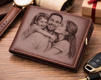 Personalised Photo Engraved Wallet | Custom Picture Gift for Dad Husband