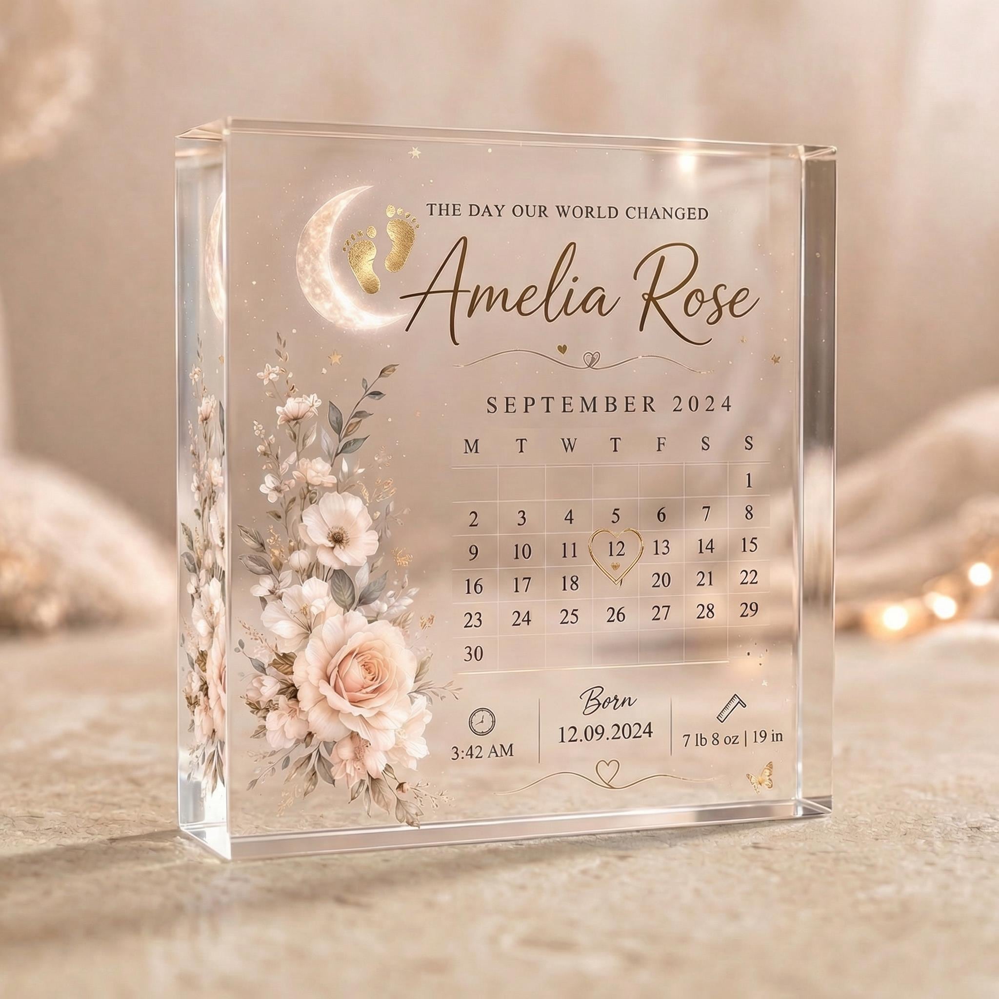 Personalised Baby Girl Birth Plaque Acrylic Newborn Gift Name Date ...