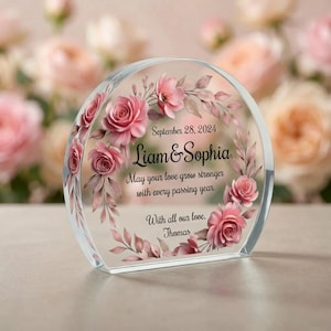 Cadeau personnalisé de plaque acrylique, décor de souvenir d'anniversaire de mariage de noms personnalisés