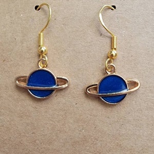 Planet Earrings, Saturn Earrings, Blue Planet