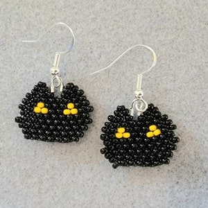 Beaded Black Cat Earrings