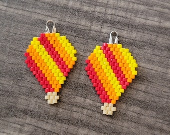 Beaded Red, Orange and Yellow Hot Air Balloon Earrings