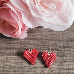 Beaded Heart Earrings, Red Heart Earrings, Heart Earrings