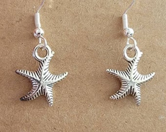Silver Starfish Dangle Earrings - Beach Jewelry