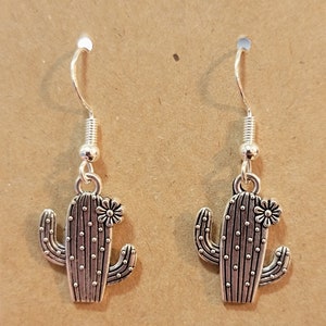 Cactus Earrings, Sterling Silver Earrings, Western, Southwestern Earrings