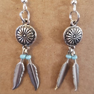 Southwest Style Silver Feather Earrings