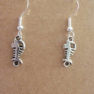 Silver Fish Earrings, Fish Skelton, Sterling Silver Earrings