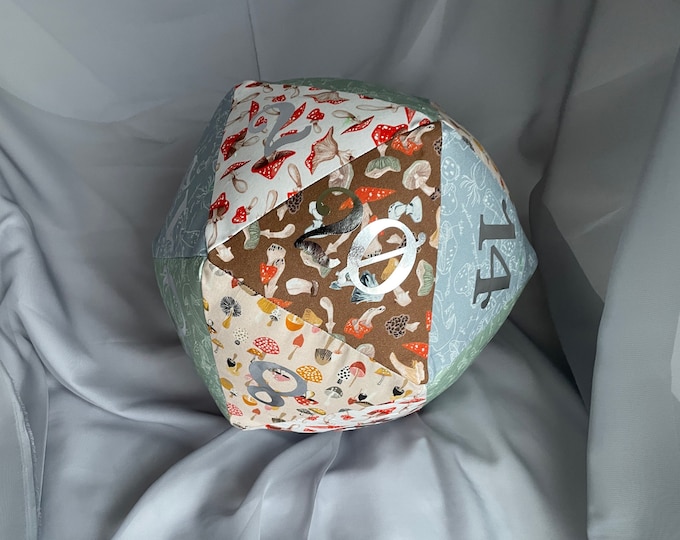 Featured listing image: Giant Plush D20 Mushroom Pillow, Patchwork Chonk Dice Throw, Gift for Dungeons and Dragons Dungeon Masters, Premium Decoration