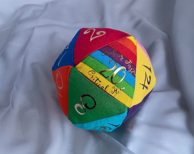 Featured listing image: Baby's First Critical Hit Rainbow Small d20 Dice Pillow Rattle