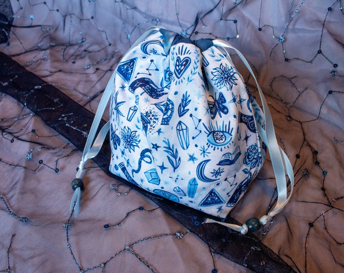 Featured listing image: Blue Witch D&D Dice Bag (Large) || Personalized, Reversible, Handmade