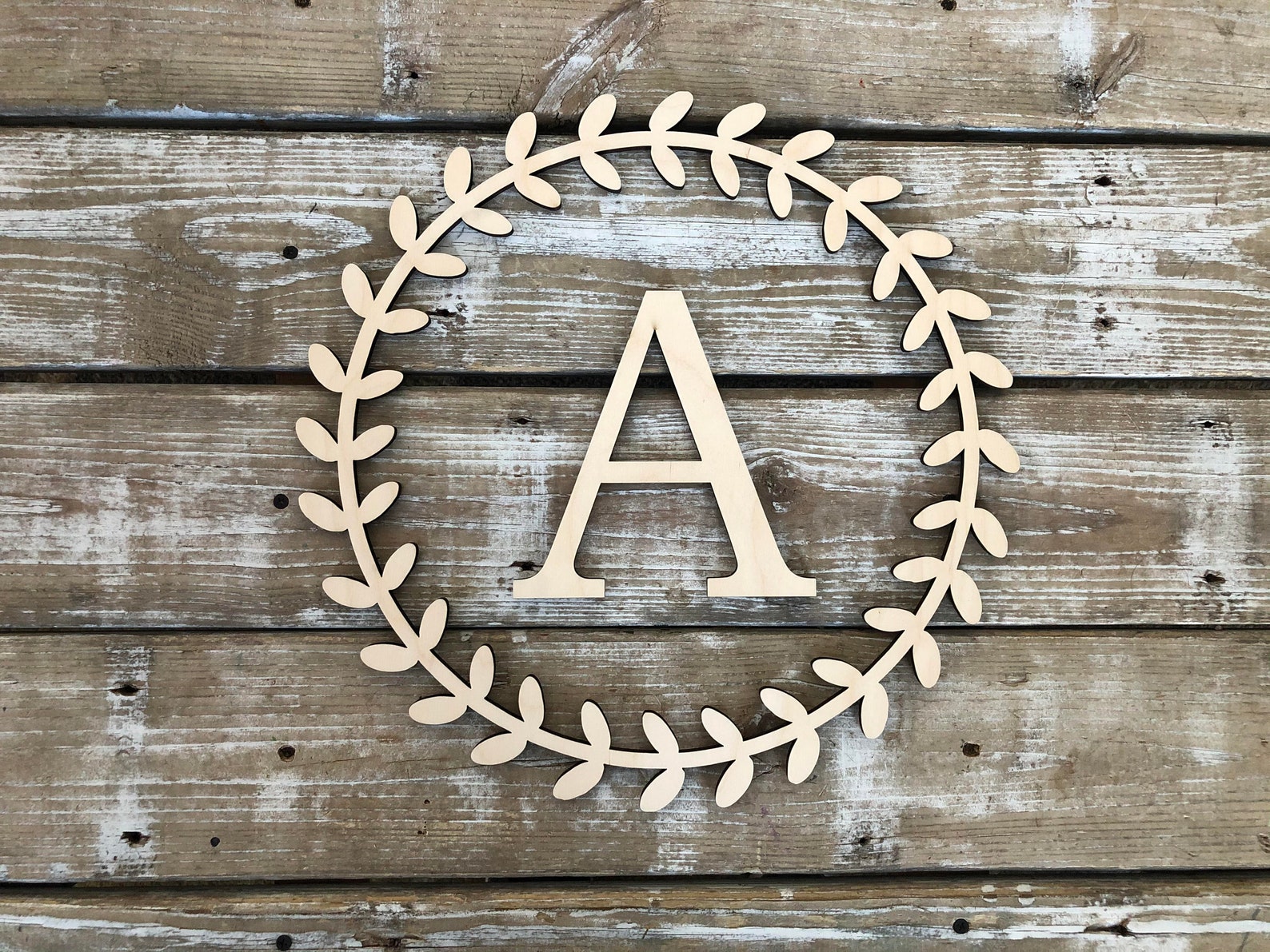 Decorative Monogram Leaf Single Letter Wood Laser Cut Baltic Etsy