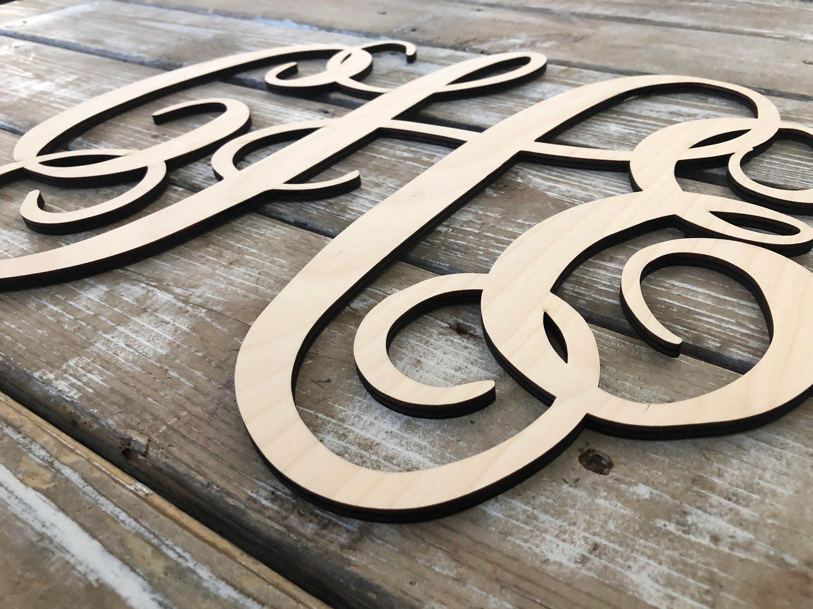 Decorative Monogram 3 Initial Interlocking Letters Wood Laser Etsy