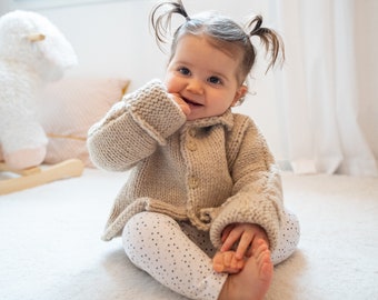 Wol paletot/ beige kraagjas - baby 12 maanden/1 jaar - met de hand gebreid in Frankrijk