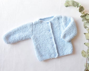 Soft vest/overcoat - from 0 to 1 year/12 months - hand knitted in France - birth gift - baby clothing