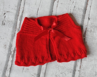 Gilet rouge sans manches - bébé 3-6 mois - tricoté main en France