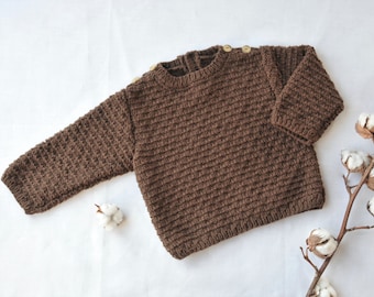 Brown sweater - 12 months - hand-knitted in France - baby garment