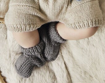 Chaussons 100% organiques laine - naissance 3 mois, 6 mois - tricoté main en France - cadeau de naissance - vêtement bébé biologique