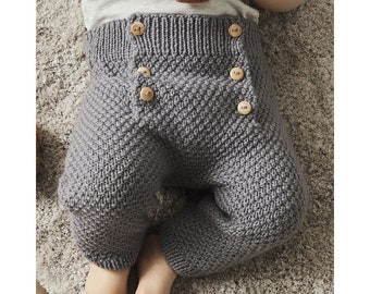 Pants 100% organic wool, buttons - from 0 (birth) to 18 months - hand-knitted in France - baby clothing gift biological birth