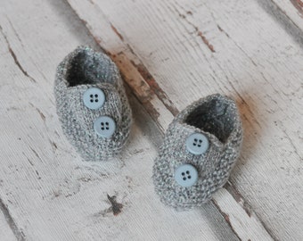 Metallic gray slippers birth - 0 months - hand knitted in France - gift birth - baby clothes