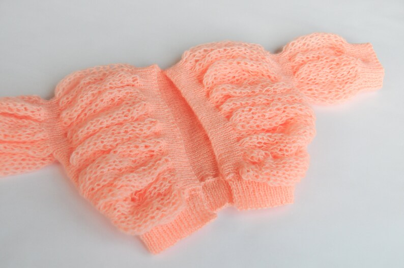 baby 6 months hand-knitted in France Bolerocoral puffed vest