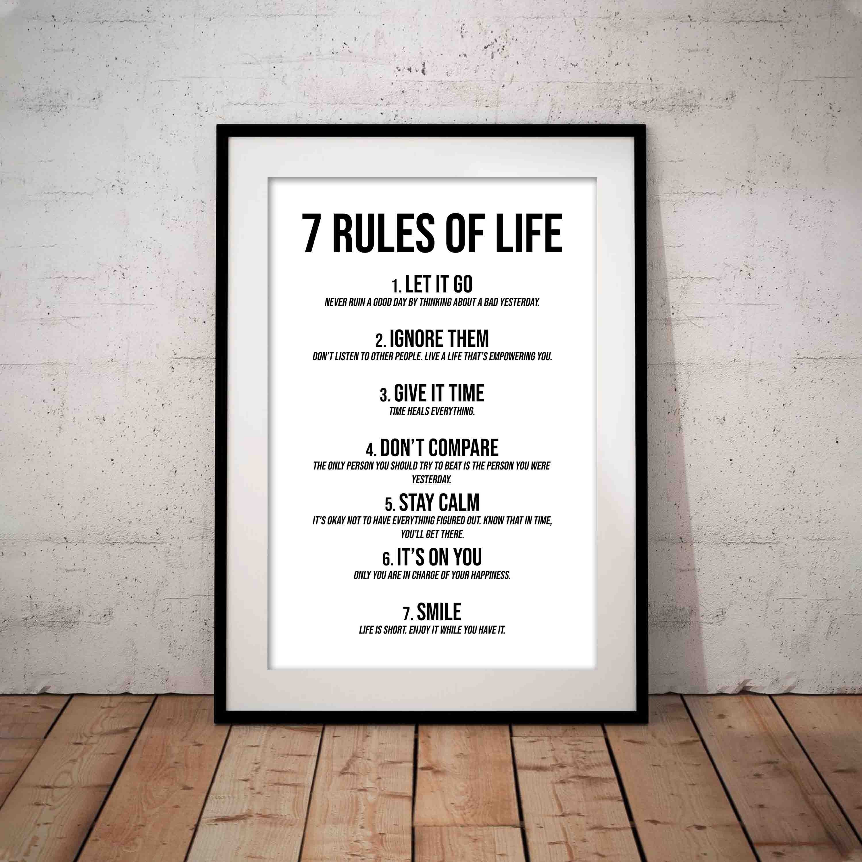 7 Regeln des Lebens Wandkunst Zitat Leben Regeln für den Etsy