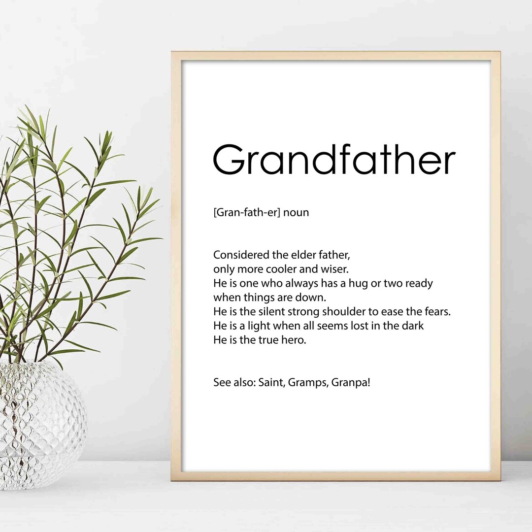 Grandfather Definition Quote Wall Art Gift Love Grandad Gift Etsy