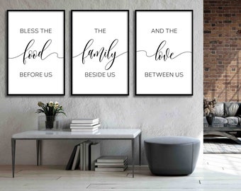 Bless the Food Family Love Wisdom Spiritual Prayer 3 Panel Wall Art God Inspirational Downloadable Home Decor Printable Art Digital Download