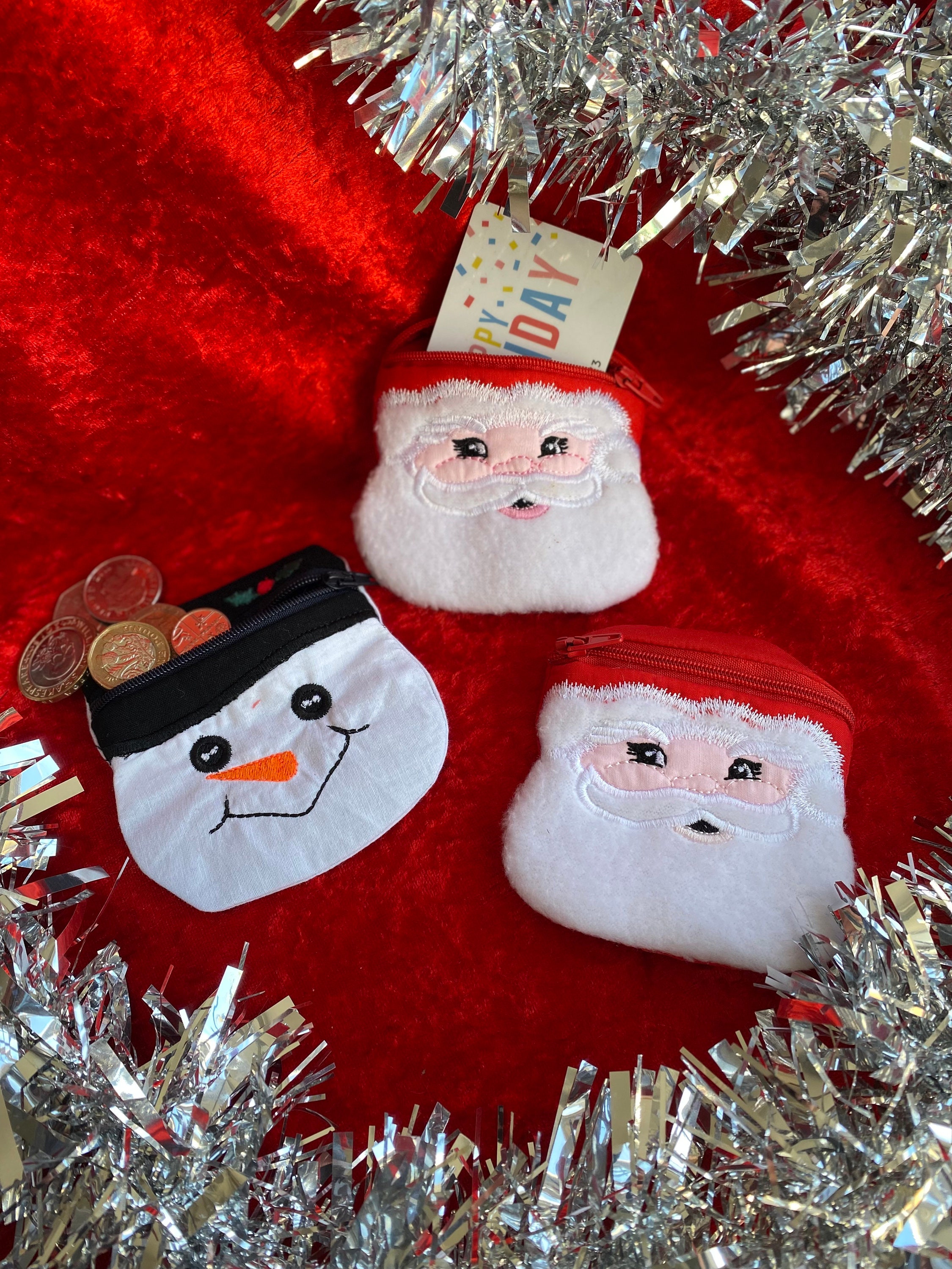 サンタのコインケース：刺繍入りクリスマスストッキングフィラー - Etsy 日本