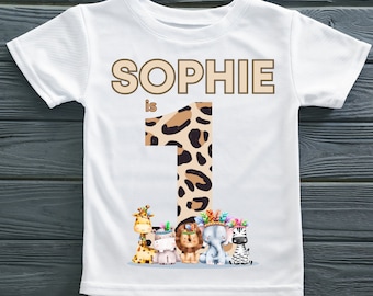 T-shirt di compleanno personalizzate per bambini, safari, tema animali della giungla, ricordo personalizzabile, regalo