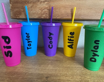 Personalised Reusable plastic tumbler cup with lid and straw