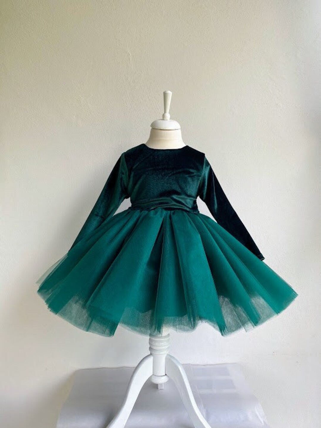 Emerald Green Christmas Dress, Baby Dress, Toddler Dress, Velvet, Tule