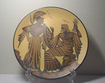 Handmade Terracotta Plate: Athena and Zeus, Greek Mythology Decor (9.5'')