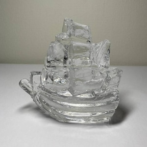 Vintage Pukeberg Sweden Art Glass Ship Paperweight, Mid Century Glass Galleon