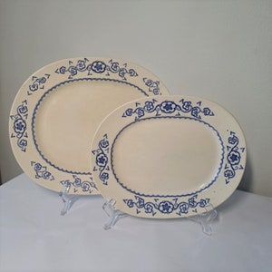 Antique 2 white blue Gustavsberg oval plates &quot;The Chef&quot;, made in Sweden in 1890ss