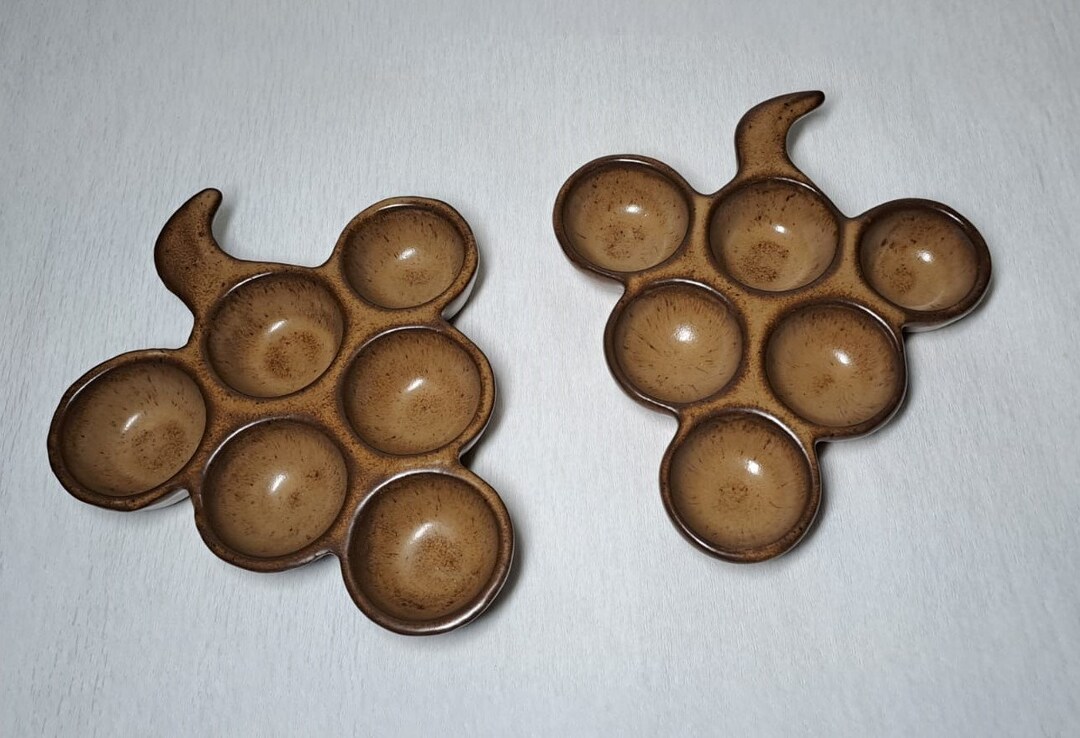 Escargot Stoneware Dish in Grape Shape, Rare Set of 2 Vintage French