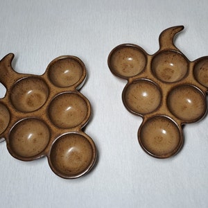 Escargot Stoneware Dish in Grape Shape, Rare Set of 2 Vintage French Pottery Snail Pots, 6''