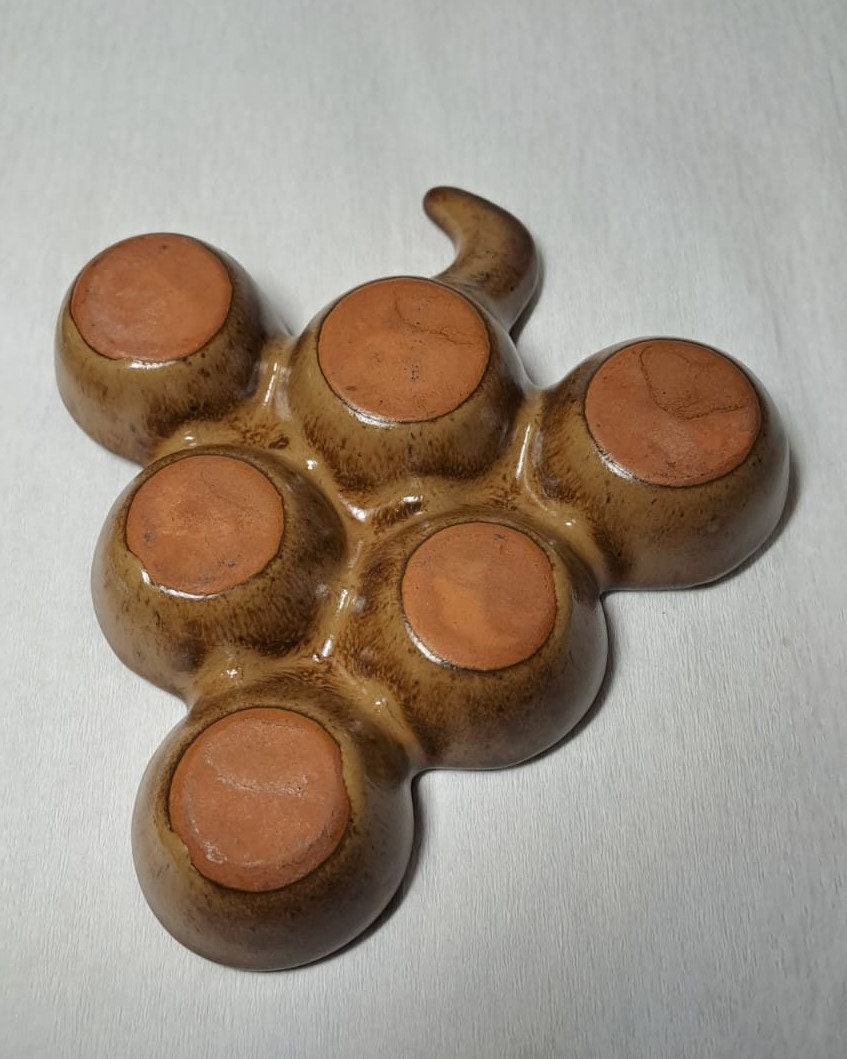 Escargot Stoneware Dish in Grape Shape, Rare Set of 2 Vintage French