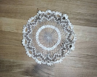 Vintage white beige crochet napkin, crochet doily, made in Norway, 8''