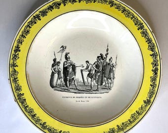 Plato antiguo francés de loza decorada – Legros d’Anizy, escena histórica