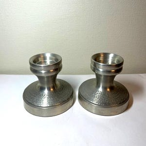 Pair of mid-century pewter candlesticks from Norway, 4&#39;&#39;