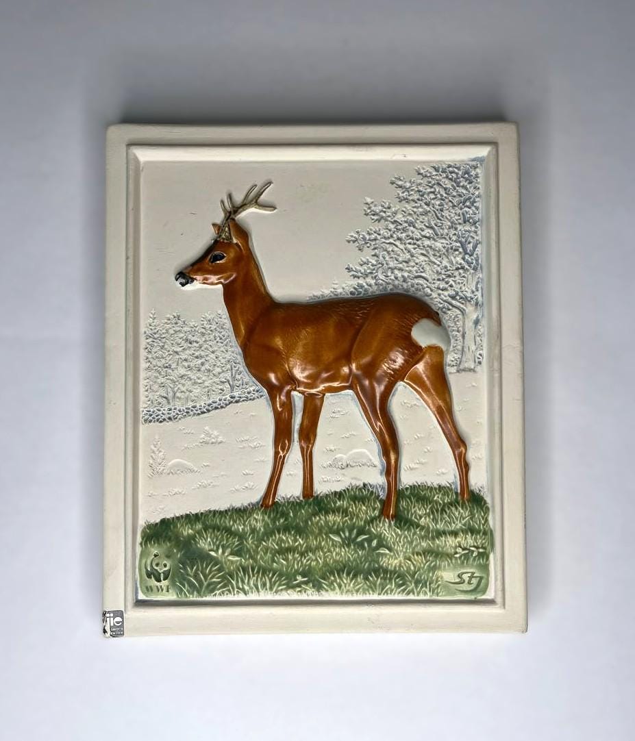 Vintage Jie Gantofta Ceramic Roe Deer Wall Plaque - Staffan